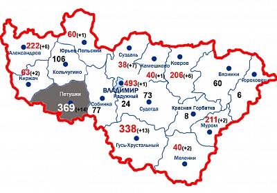 Карта распространения коронавируса во Владимирской области. 27 мая